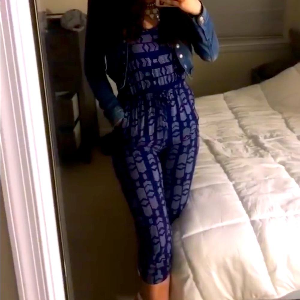 FOREVER 21 Blue Patterned Jumpsuit